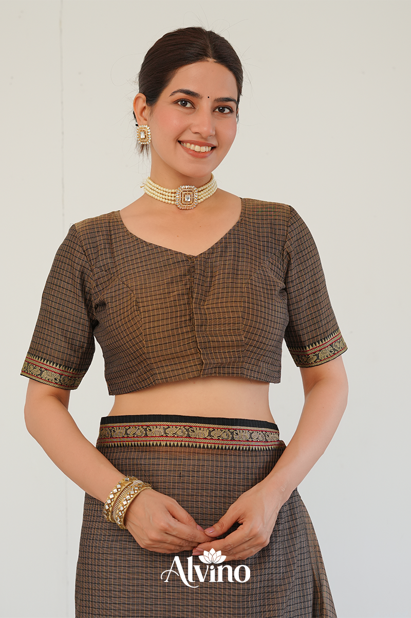 Classic Brown  Handloom Narayanpet Cotton Saree