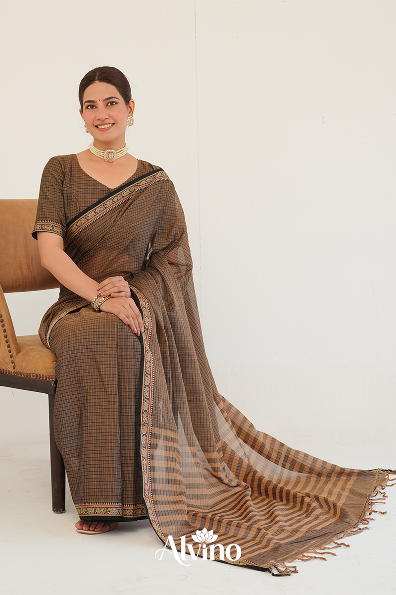 Classic Brown  Handloom Narayanpet Cotton Saree
