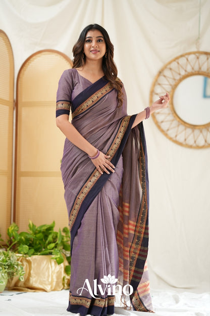 Lavender Handloom  Narayanpet Cotton Saree