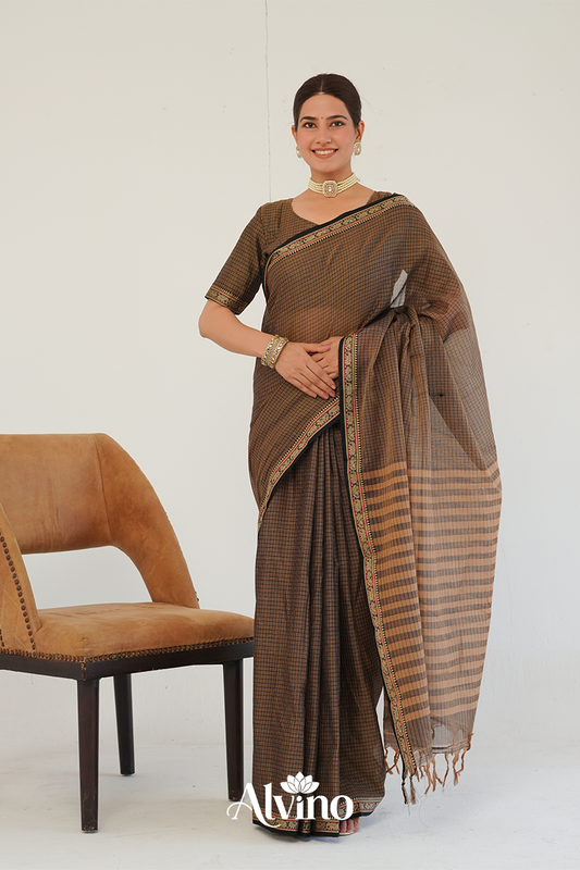 Classic Brown  Handloom Narayanpet Cotton Saree