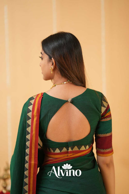 Dark Green Handloom Narayanpet Cotton Saree