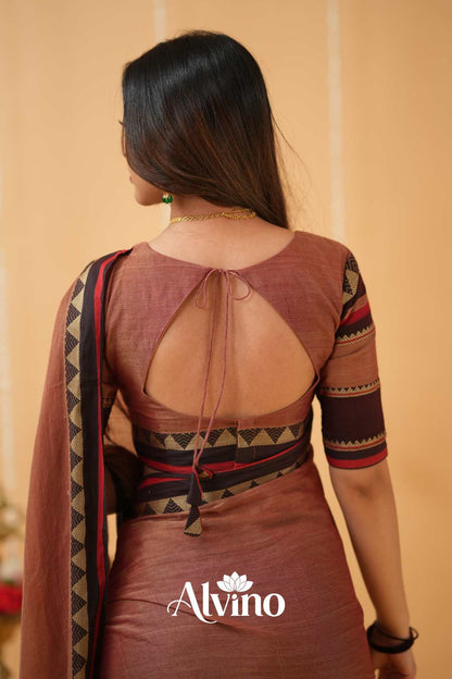 Peach Handloom Narayanpet Cotton Saree