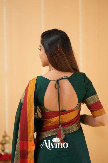 Dark Green Handloom Narayanpet Cotton Saree