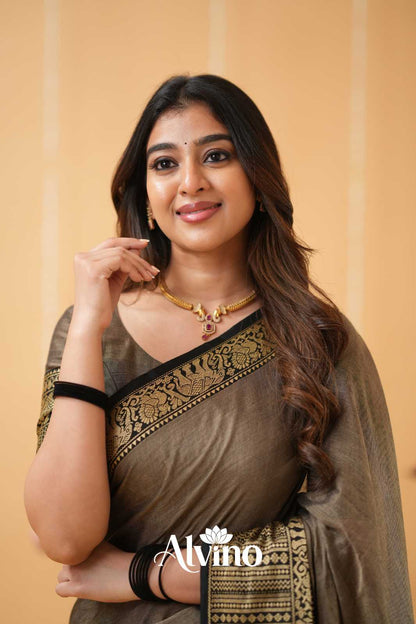 Charcoal Grey Handloom  Narayanpet Cotton Saree