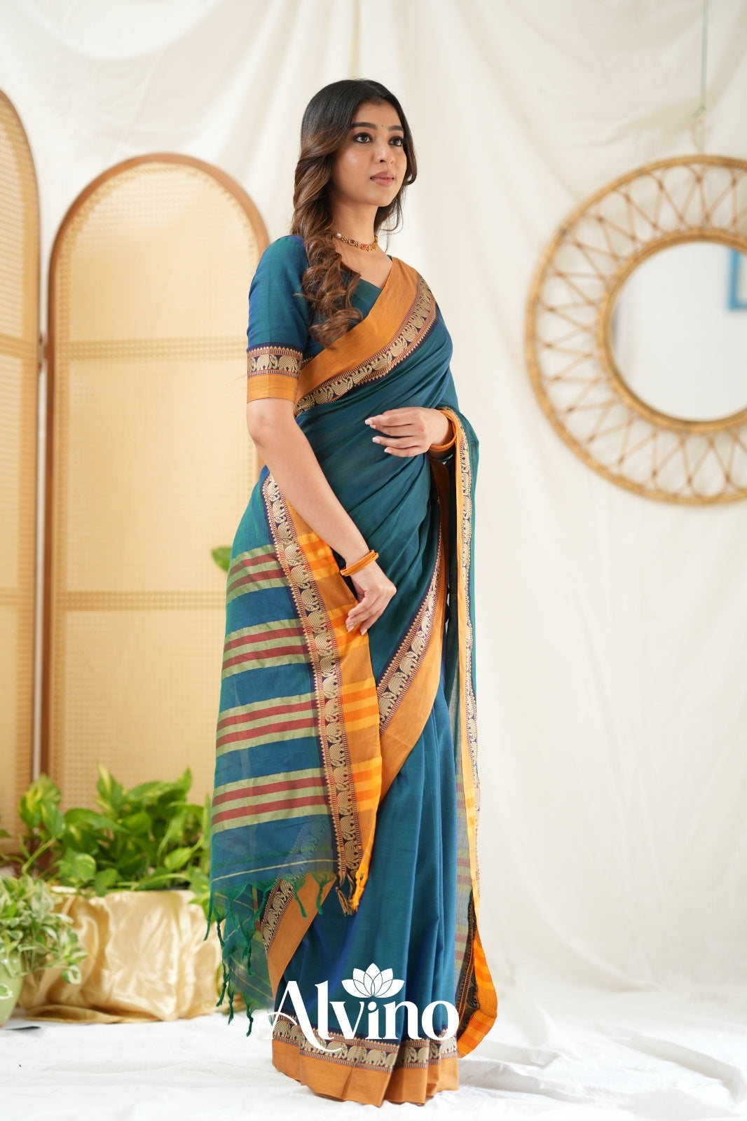 Teal Color  Narayanpet Cotton Saree