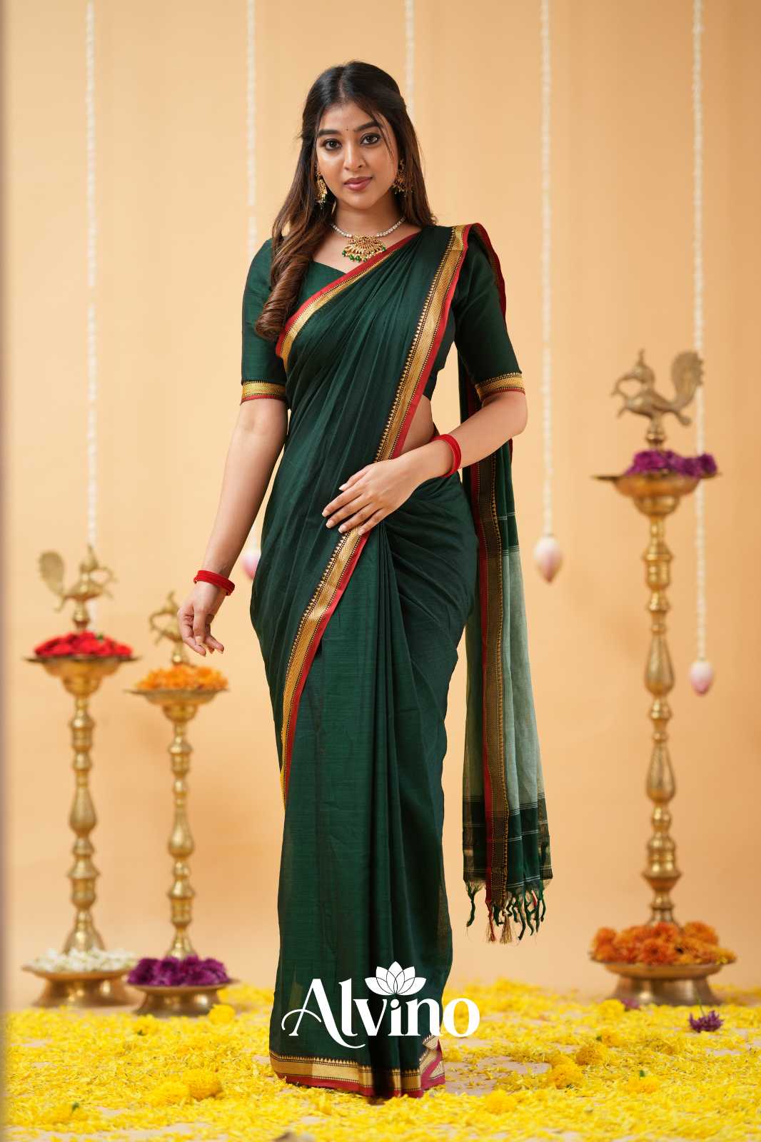 Dark Green  Narayanpet Cotton Saree