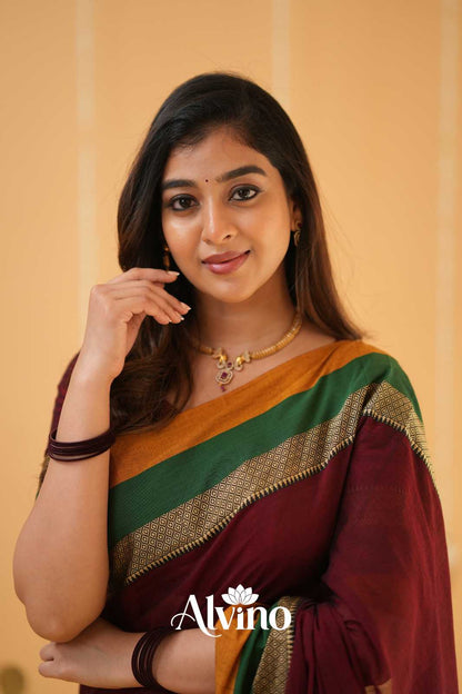 Marron Handloom Narayanpet Cotton Saree