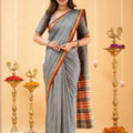 Grey  Narayanpet Cotton Saree