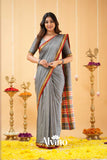Grey  Narayanpet Cotton Saree