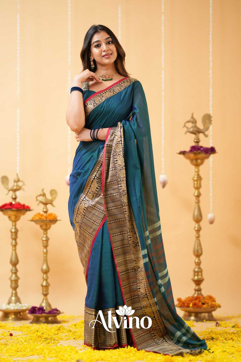 Teal Handloom Narayanpet Cotton Saree