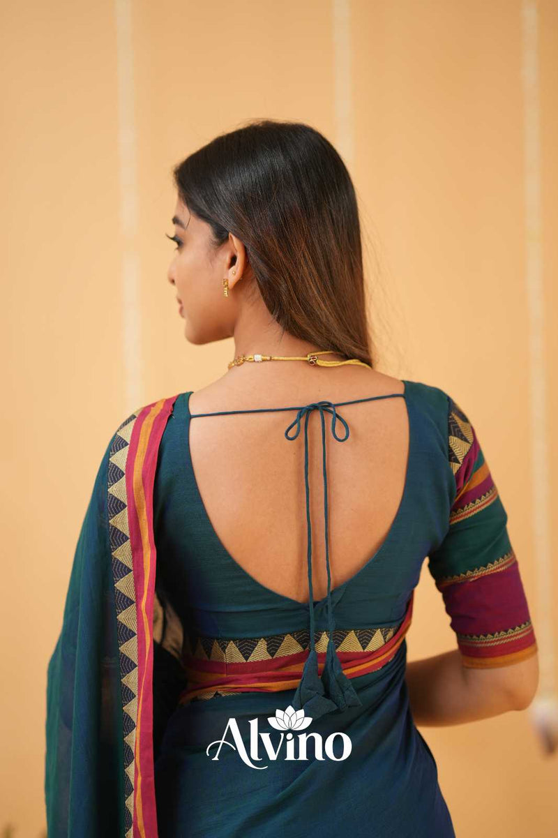 Teal Handloom Narayanpet Cotton Saree