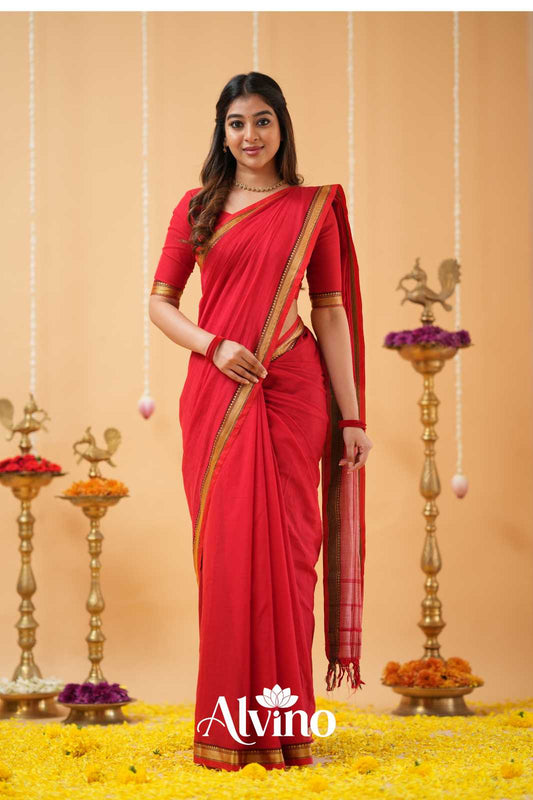 Red Handloom Narayanpet Cotton Saree