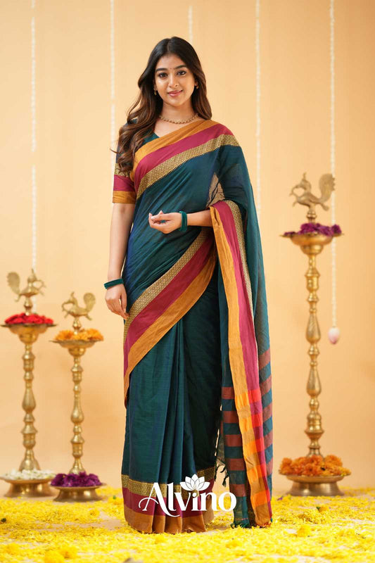 Teal Handloom Narayanpet Cotton Saree