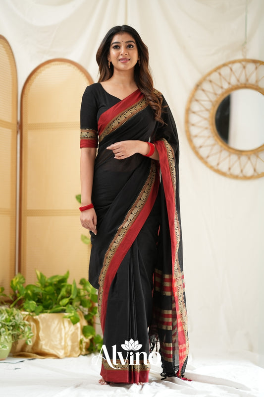 Black Handloom Narayanpet Cotton Saree