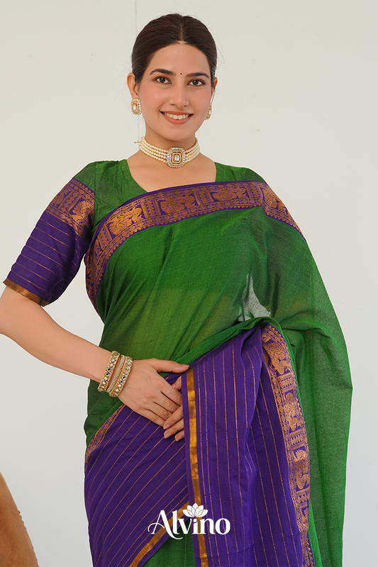 Green Handloom Narayanpet Cotton Saree