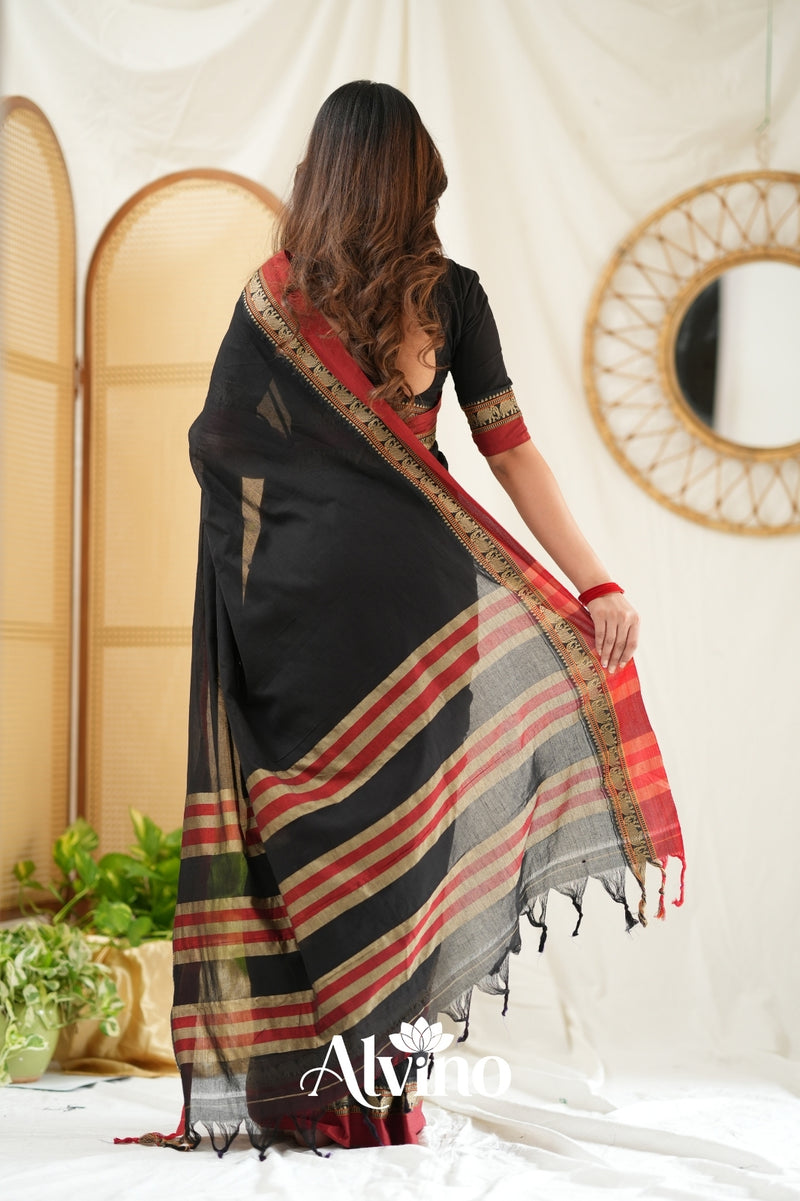 Black Handloom Narayanpet Cotton Saree