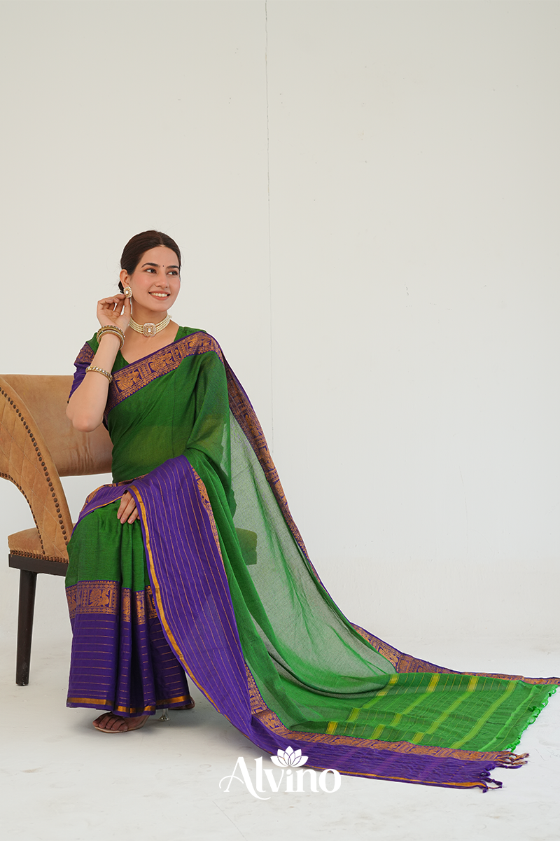 Green Handloom Narayanpet Cotton Saree