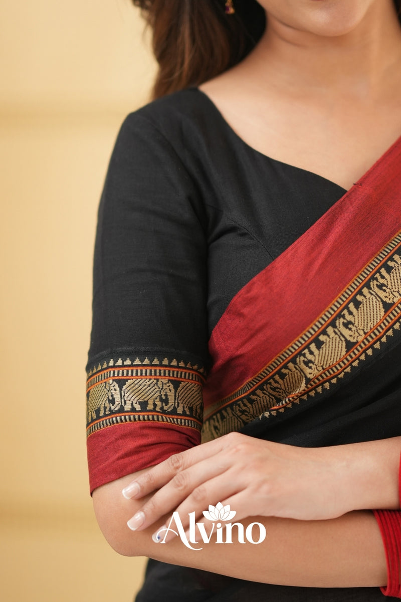 Black Handloom Narayanpet Cotton Saree