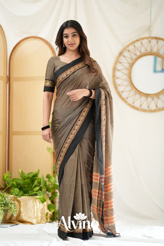 Charcoal Grey  Narayanpet Cotton Saree
