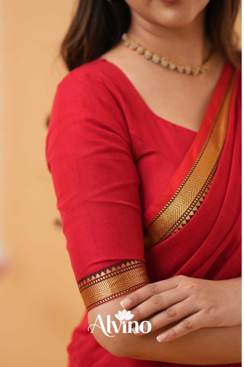 Red Handloom Narayanpet Cotton Saree