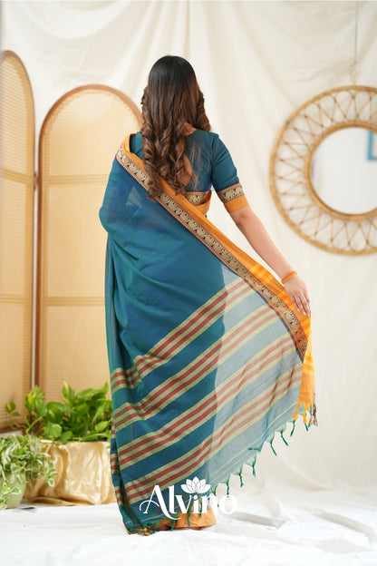 Teal Handloom  Narayanpet Cotton Saree