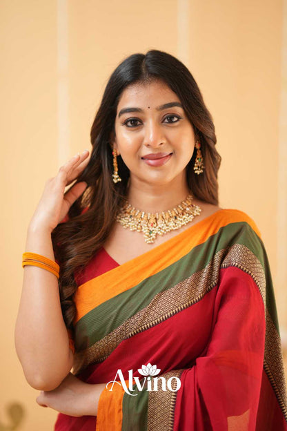 Red Handloom Narayanpet Cotton Saree