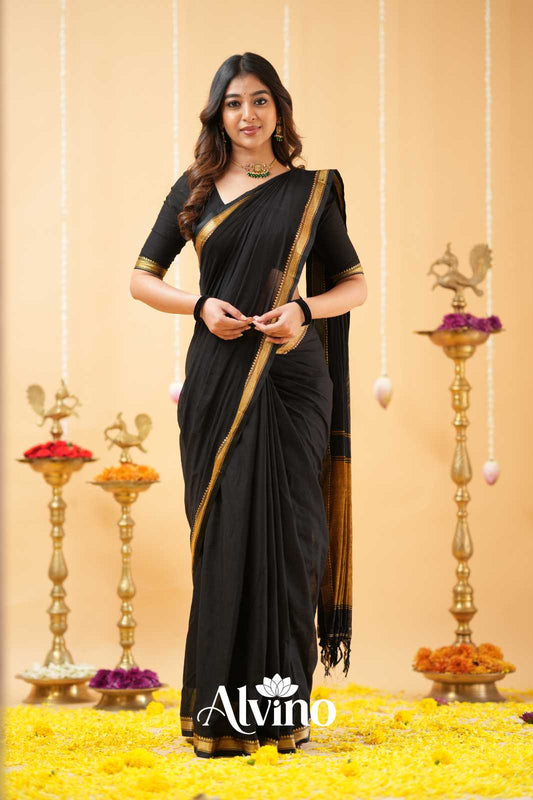 Black Narayanpet Cotton Saree