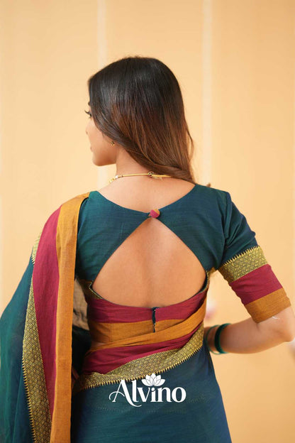 Teal Handloom Narayanpet Cotton Saree