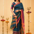 Teal Narayanpet Cotton Saree