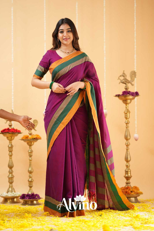 Purple Handloom Narayanpet Cotton Saree