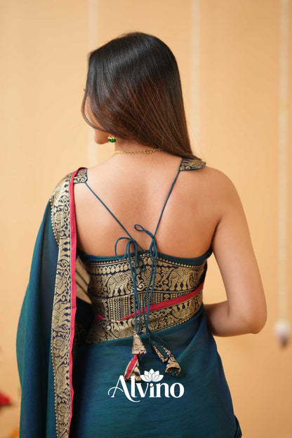 Teal Handloom Narayanpet Cotton Saree