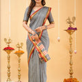 Grey  Narayanpet Cotton Saree