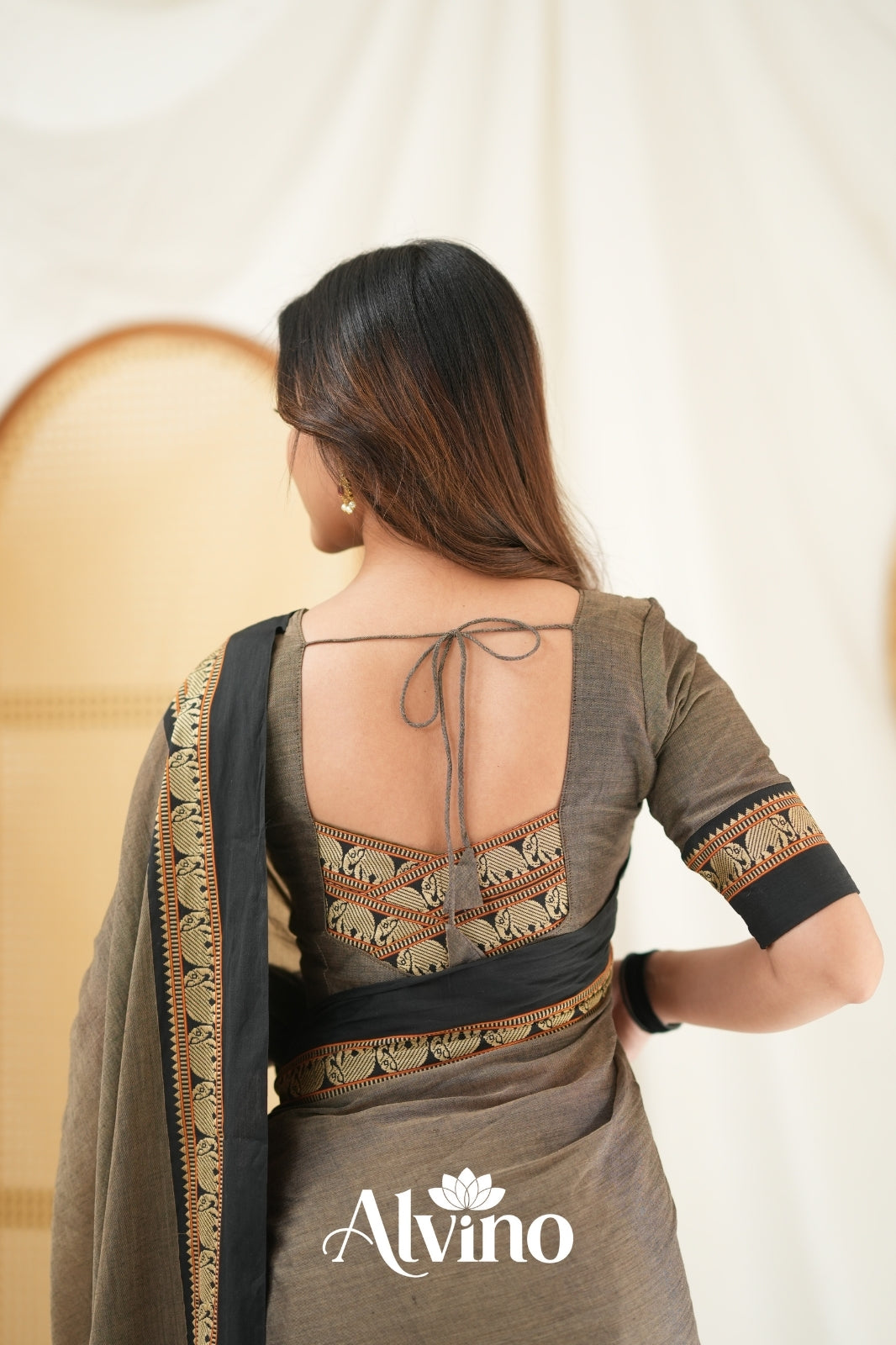 Charcoal Grey  Narayanpet Cotton Saree