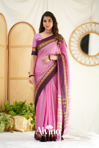 Pink Handloom Narayanpet Cotton Saree