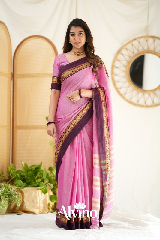 Pink Handloom Narayanpet Cotton Saree