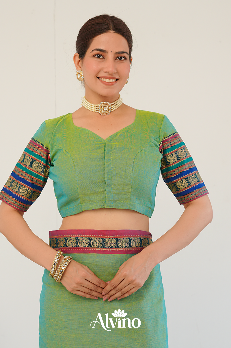 Parrot Green Handloom Narayanpet Cotton Saree