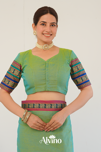 Parrot Green Handloom Narayanpet Cotton Saree