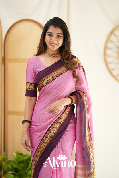 Pink Handloom Narayanpet Cotton Saree