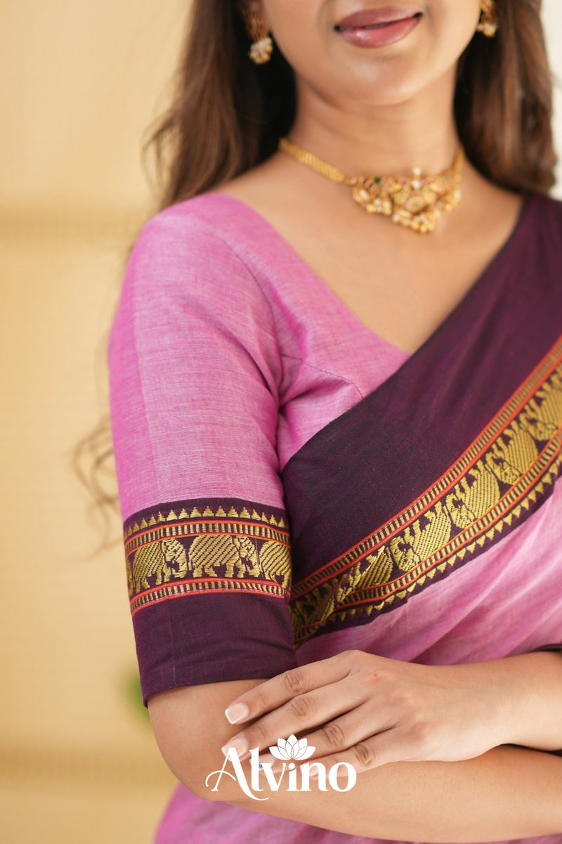 Pink Handloom Narayanpet Cotton Saree