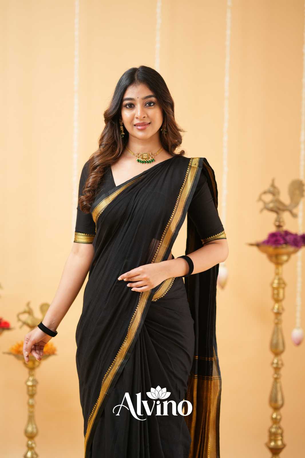 Black Narayanpet Cotton Saree