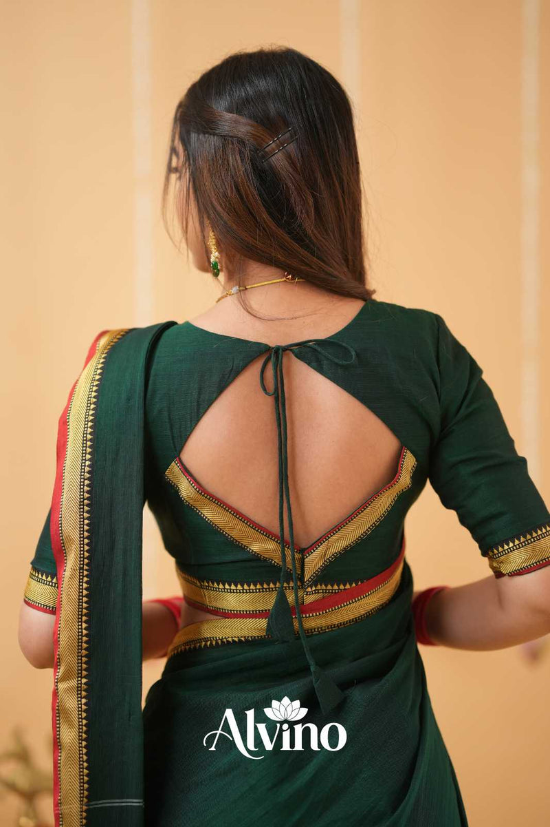 Dark Green Handloom  Narayanpet Cotton Saree