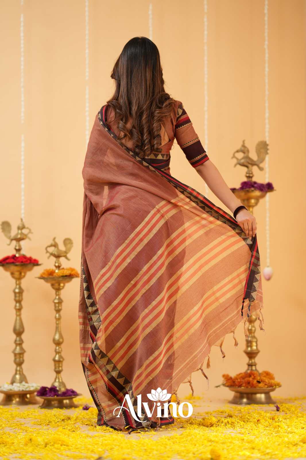 Peach  Narayanpet Cotton Saree