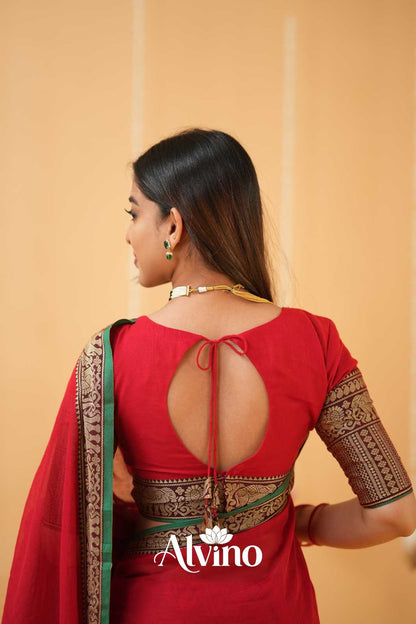 Red Handloom Narayanpet Cotton Saree