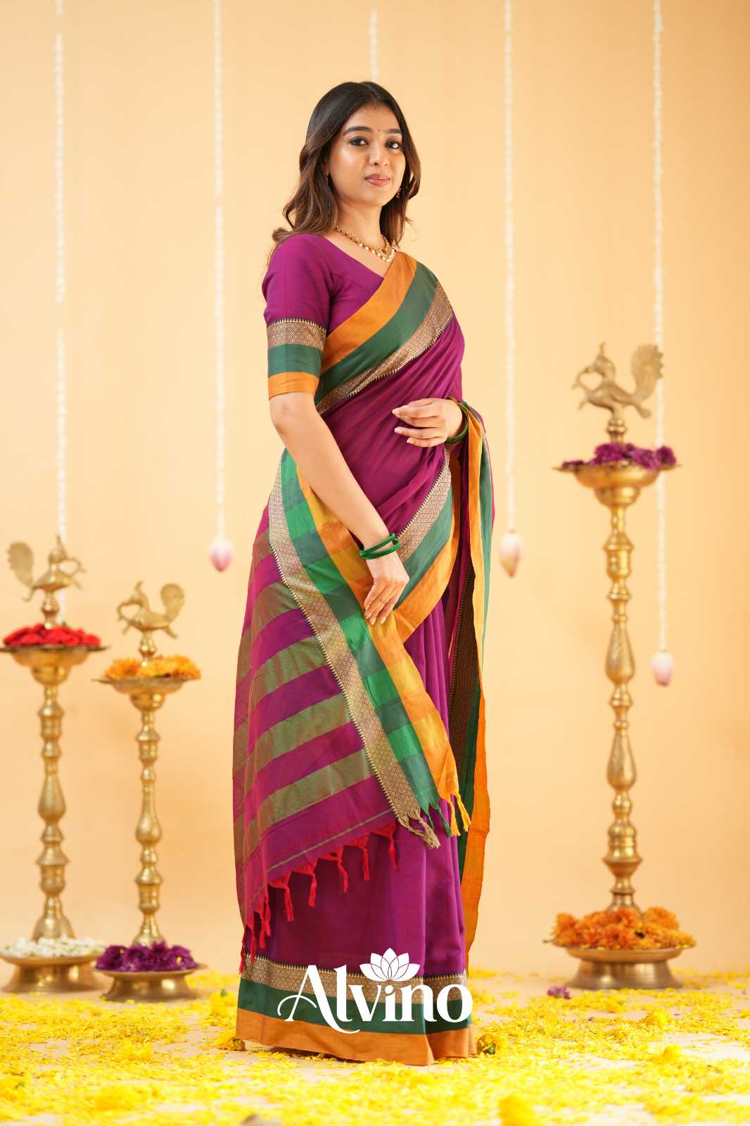 Purple Narayanpet Cotton Saree