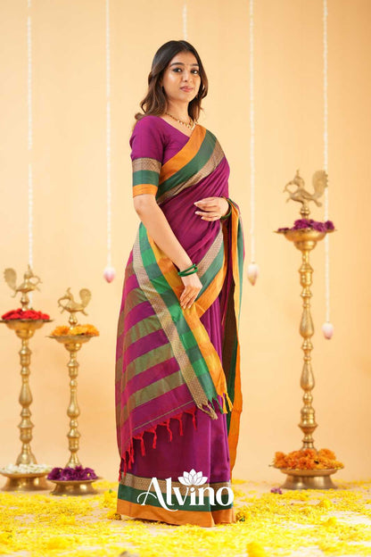 Purple Handloom Narayanpet Cotton Saree