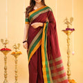 Marron  Narayanpet Cotton Saree