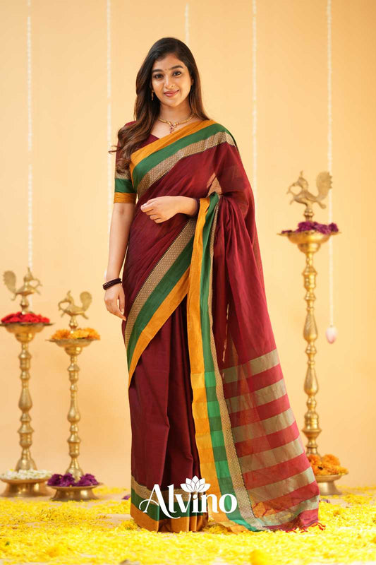 Marron  Narayanpet Cotton Saree