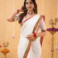 White  Narayanpet Cotton Saree