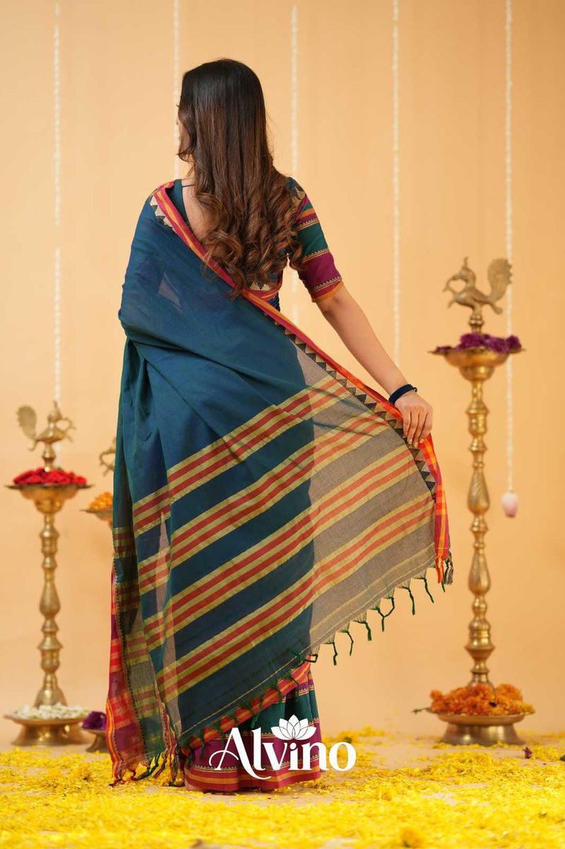 Teal Handloom Narayanpet Cotton Saree