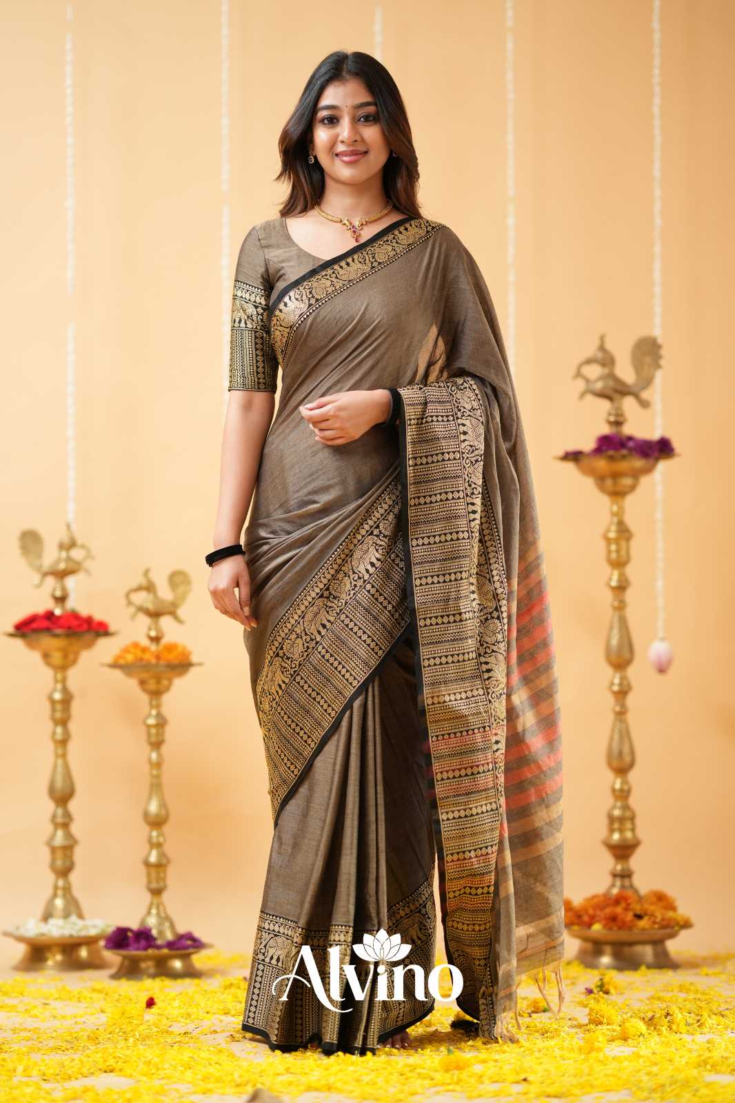 Charcoal Grey  Narayanpet Cotton Saree